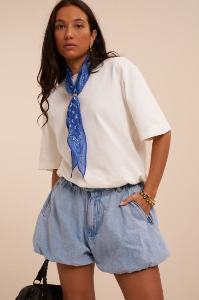 Blue denim balloon shorts