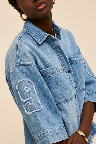 Blauwe denim blouse "Amour"