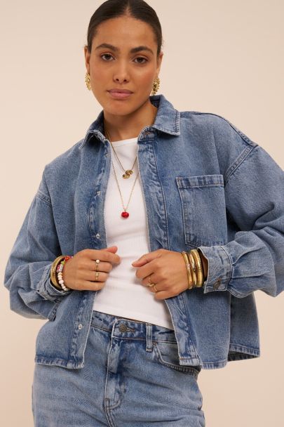 Chemise en denim &agrave; poche 
