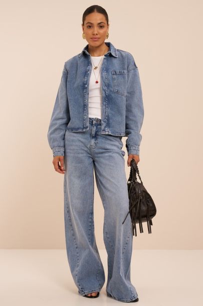 Chemise en denim &agrave; poche 