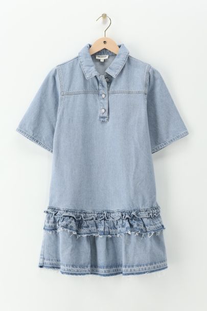 Kurzärmeliges Denim-Kleid mit Rüschen