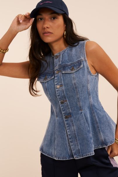 Blauwe denim peplum top