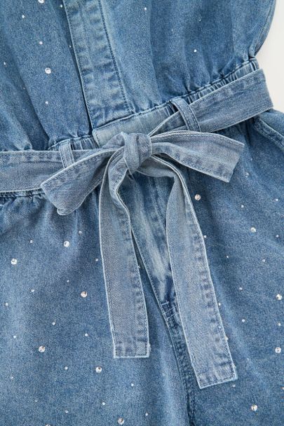 Blauwe denim playsuit met strass details