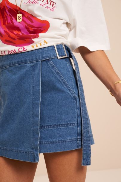 Short portefeuille en jean bleu