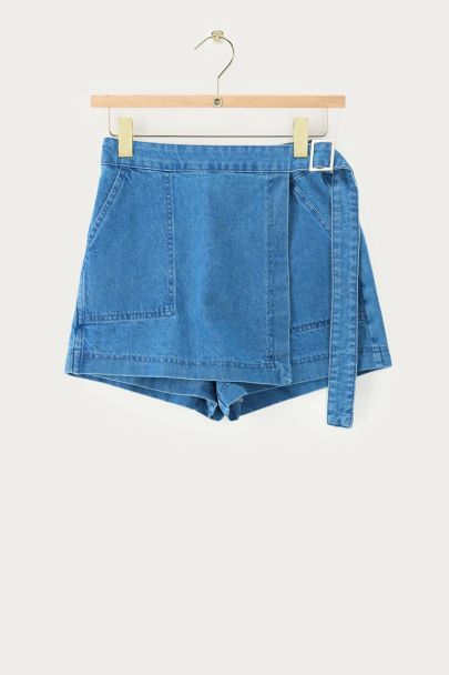 Short portefeuille en jean bleu
