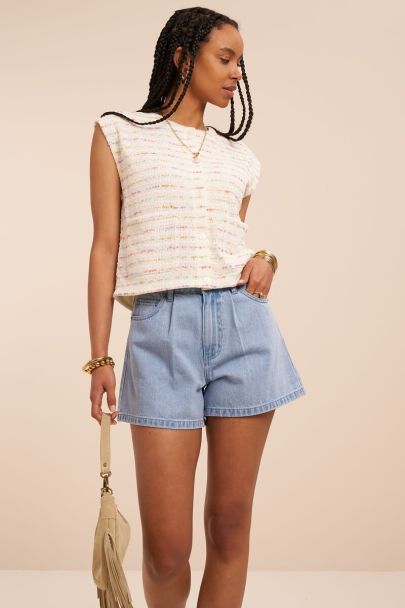 Blauw denim short met plooien