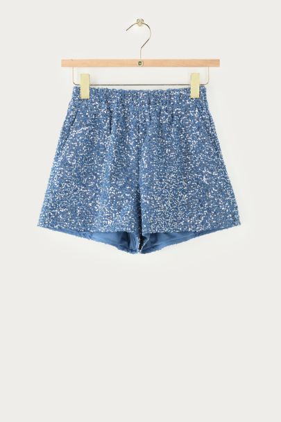 Short en denim bleu à sequins 