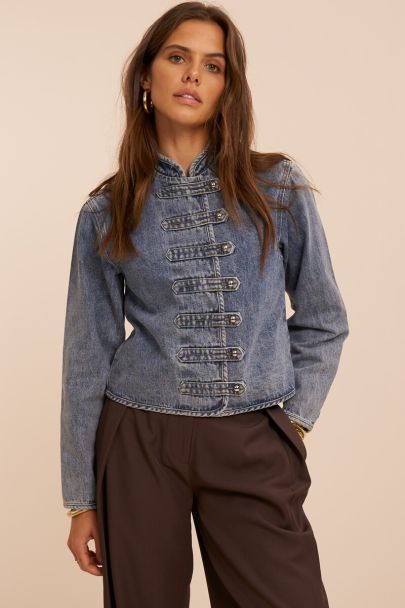 Blauwe denim top met lange mouwen en knopen