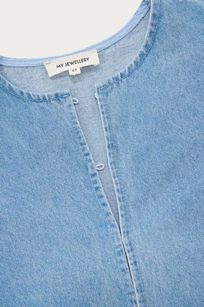 Blauwe denim top met pofmouwen