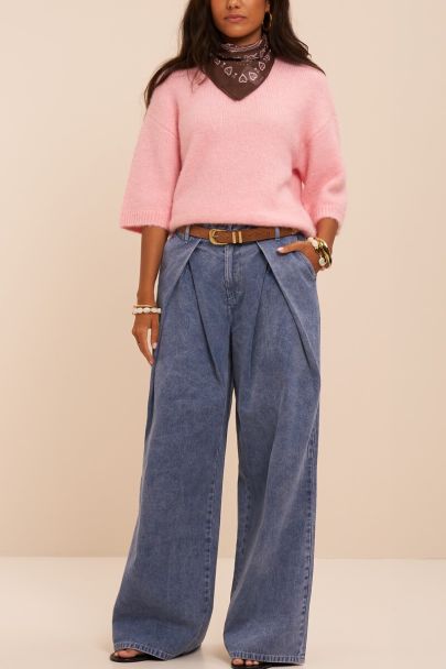 Pantalon en denim bleu &agrave; plis