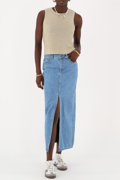 Blauwe midi rok met wave en split