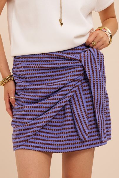 Blauwe korte crochet rok met strik detail
