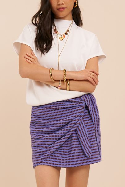 Blauwe korte crochet rok met strik detail