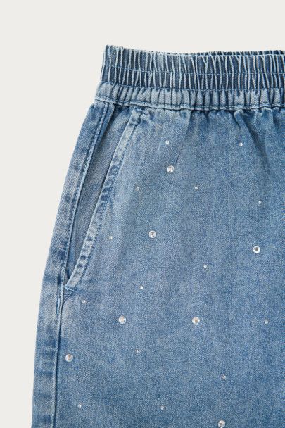 Blauw short met strass details 