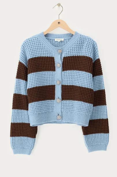Blau gestreifter Cardigan mit Strassknöpfen