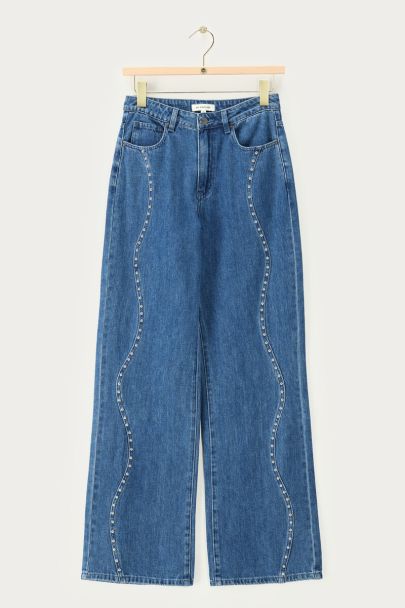 Dark blue wide leg jeans with wavy studs