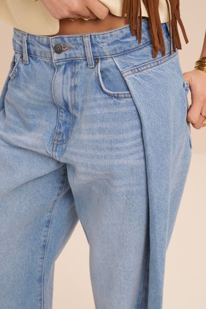 Blauwe wide leg jeans met plooien