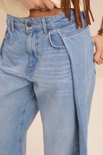 Blauwe wide leg jeans met plooien