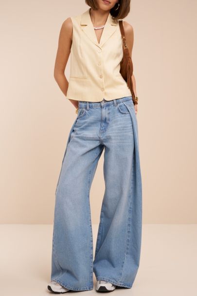 Blauwe wide leg jeans met plooien