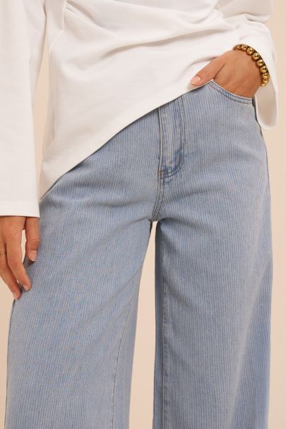 Blue wide leg jeans with striped texture