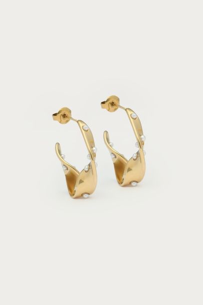 Bold hoop earrings with swirl and freshwater pearls