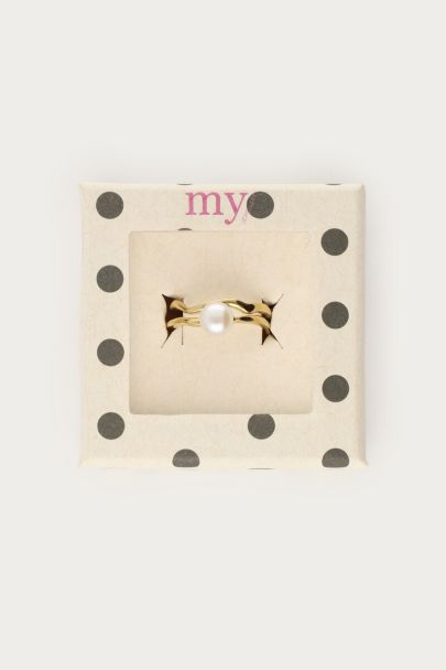 Bold ring met wave en zoetwaterparel