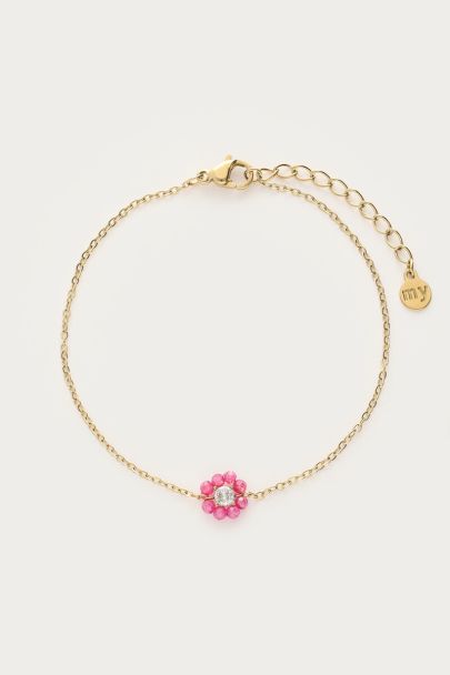 Bracelet Botanical avec petite fleur en strass rose 