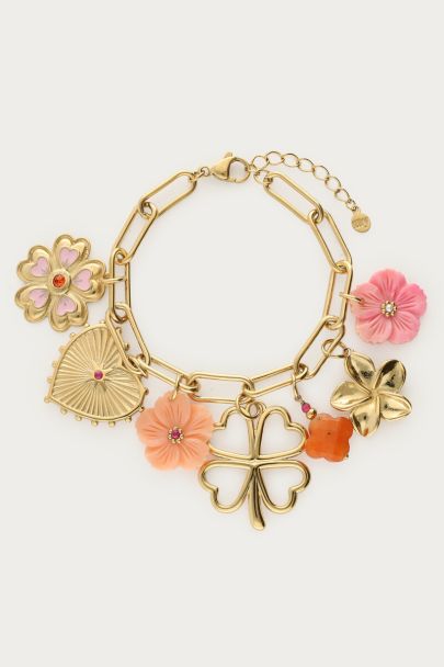 Bracelet Botanical à charms avec trèfle et fleurs 