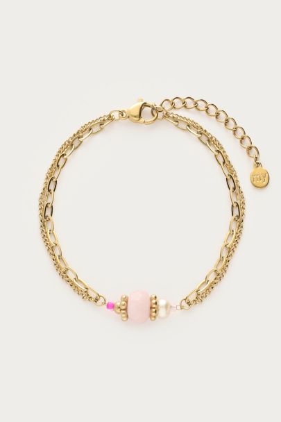 Botanical dubbele armband met roze kraal