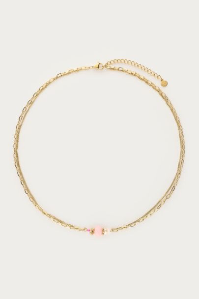 Collier Botanical double avec pierre rose