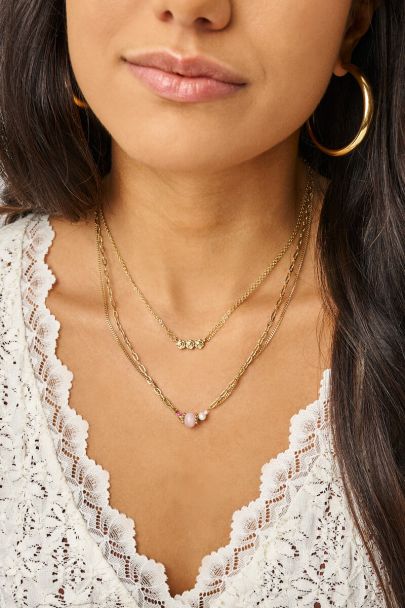 Collier Botanical double avec pierre rose