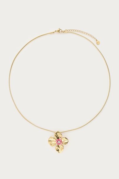 Botanical Kette mit Blume und pinken Perlen