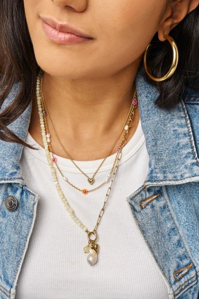 Botanical Kette mit Blumen und Süßwasserperlen