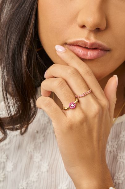 Bague Botanical extensible avec fleur en perle fantaisie rose 