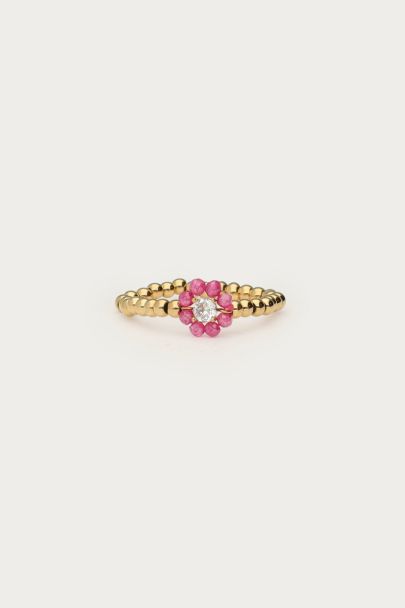 Bague Botanical extensible avec fleur en perle fantaisie rose 