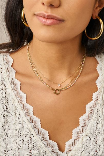 Botanic Dreifach-Kette mit hellgrünen Perlen