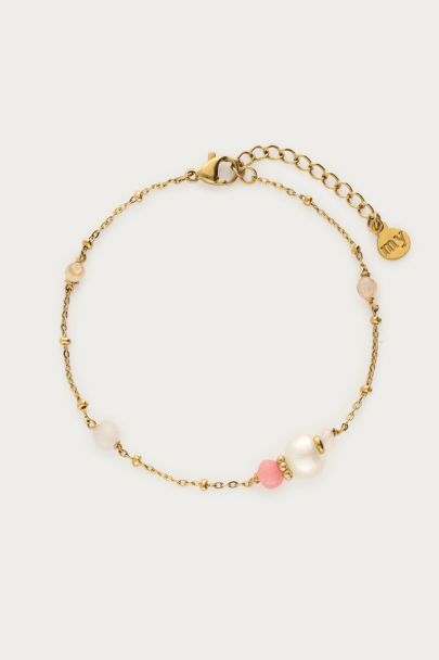 Armband met zoetwaterparels & roze kralen