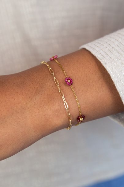 Sunrocks armband met roze en paarse bloemetjes