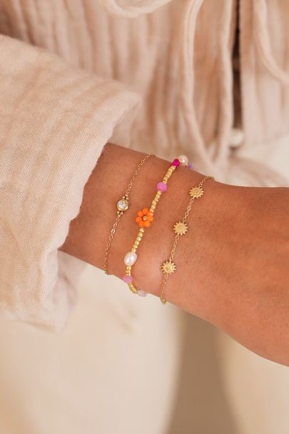 Kralen armband met zoetwaterparels & bloemen