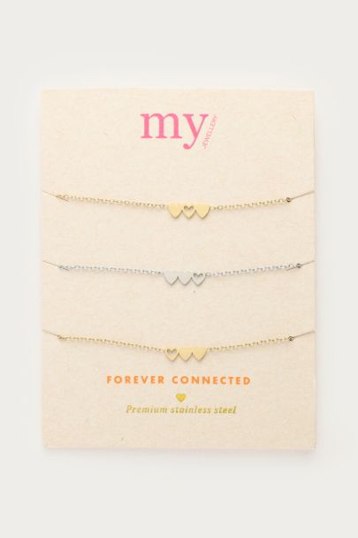 Set de 3 bracelets à 3 coeurs - 2 dorés et 1 argenté