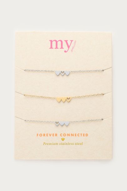 Armbanden set hartjes twee zilver- en goudkleurig