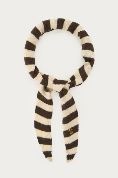 Brown-beige knitted triangle scarf with stripes