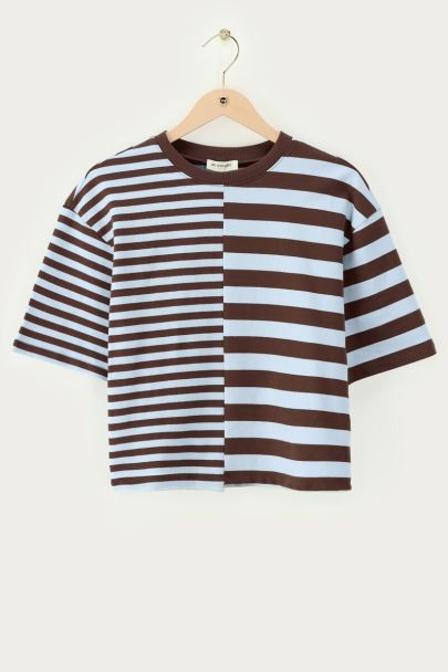 Brown-blue striped T-shirt