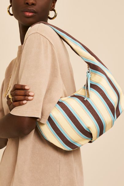 Umhängetasche aus braun-gelbem Denim mit Streifen