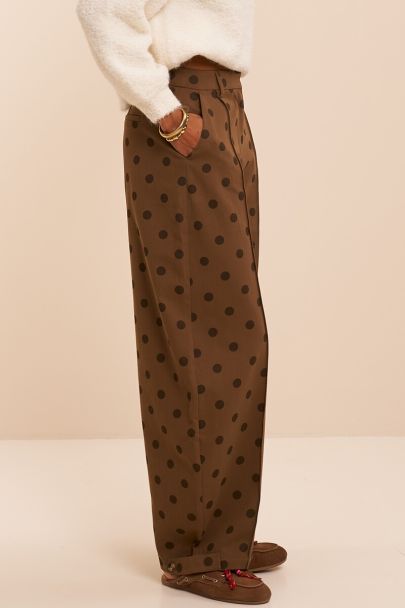 Pantalon marron &agrave; pois