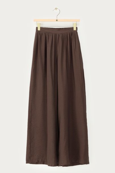Bruine basic wijde broek met elastische band