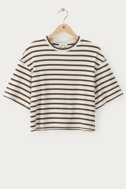 Bruin boxy T-shirt met witte strepen