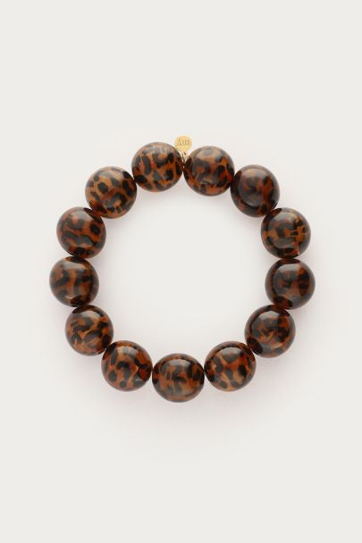 Bruine armband met panterprint kralen