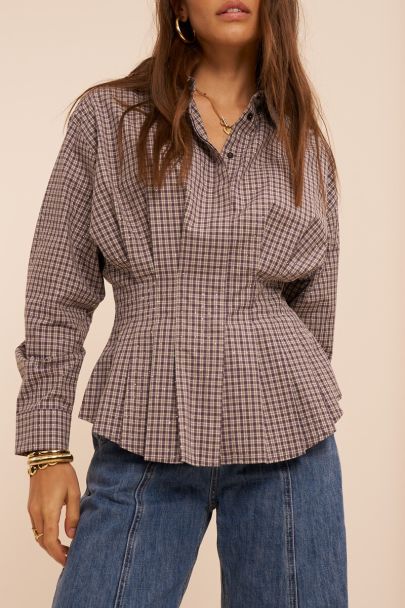 Chemise &agrave; carreaux marron &agrave; strass