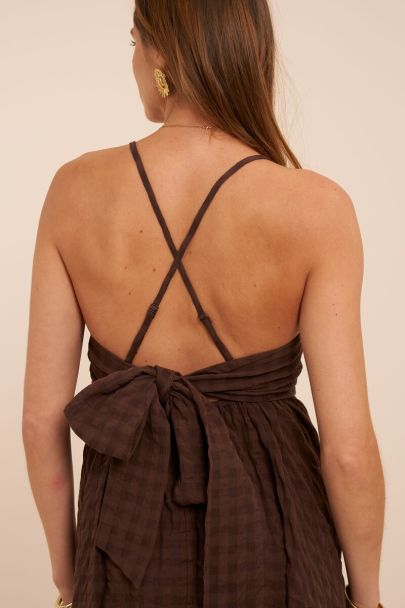 Robe longue marron &agrave; carreaux 